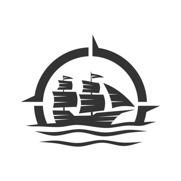 Σκάφος Πλοίο Σκάφος Σκάφος Πυξίδα Λογότυπο Εικονίδιο Εικονογράφηση Μάρκα Ταυτότητα — Διανυσματικό Αρχείο