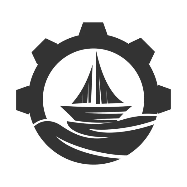 Boot Schiff Yacht Getriebe Logo Icon Illustration Markenidentität — Stockvektor