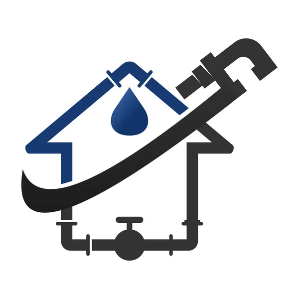 Logotipo Serviço Encanamento Com Casa Gota Água Icon Ilustração Marca —  Vetores de Stock