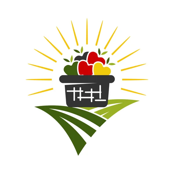 Apple Basket Farm Logo Icon Illustration Brand Identity — Stok Vektör