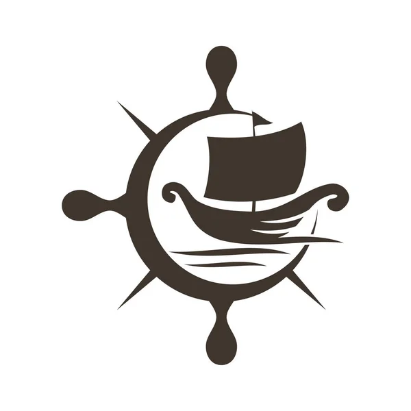 Boat Ship Compass Marine Wheel Logo Icon Illustration Brand Identity — Stockvektor