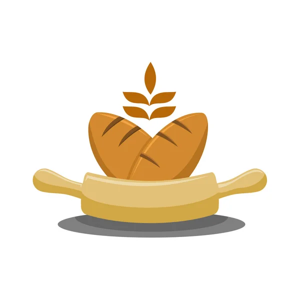 Bakery Wheat Wood Rolling Pin Logo Icon Illustration Brand Identity — Stock Vector
