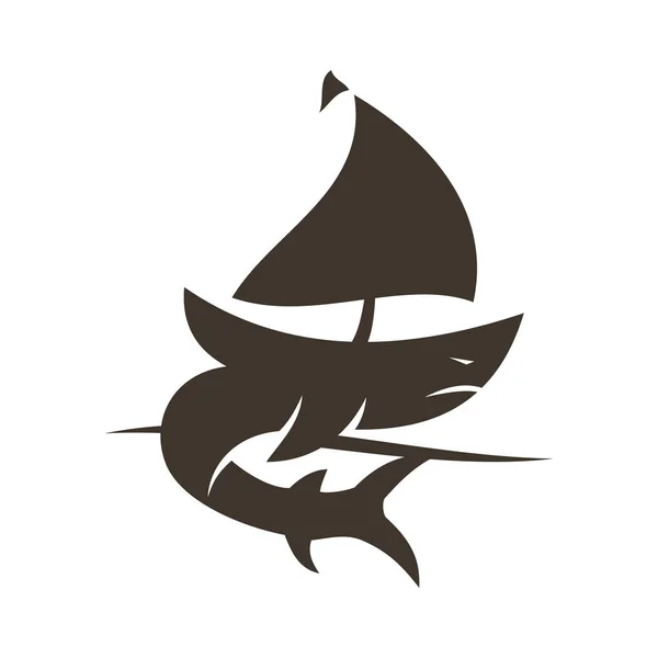 Boat Ship Shark Logo Icon Illustration Brand Identity — Stockvektor