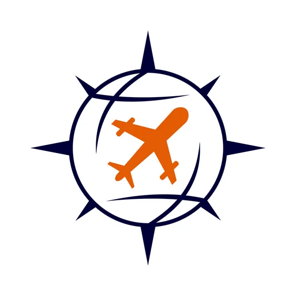 Traveling Plane Compass World Logo Icon Illustration Brand Identity — Wektor stockowy