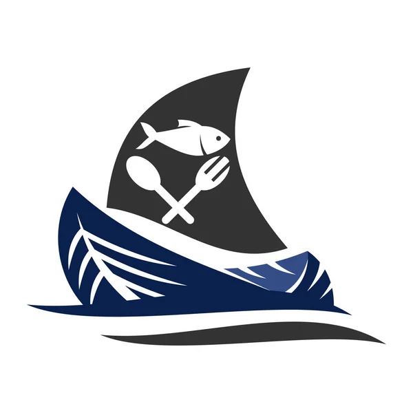 Segelboot Fisch Restaurant Logo Icon Illustration Markenidentität — Stockvektor