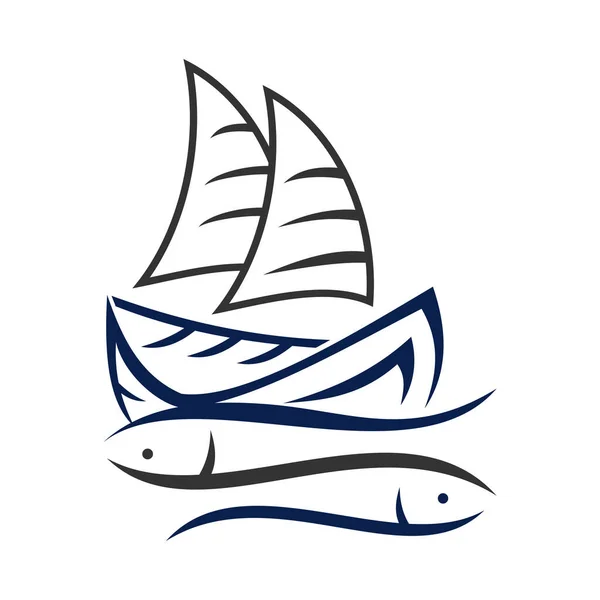 Plachetnice Ryby Restaurace Logo Icon Ilustrace Značka Identita — Stockový vektor