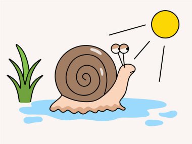 Vektör çizim el salyangoz güneş ısısına maruz kaldığında mukus üretir.