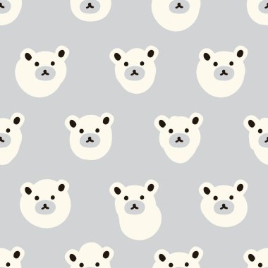 Beyaz kutup ayısı el çizimi tarzı, karalama, gri pürüzsüz desen arka plan, kumaş ve tekstil yüzey tasarımı, ambalaj kağıdı motifi, hediye kapağı dokusu, el çizimi duvar kağıdı dekoru, minimum vektör