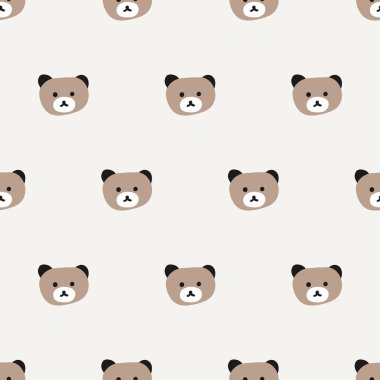 Kahverengi ayı, sevimli orman hayvanları, kusursuz desenli arka plan, kumaş ve tekstil yüzey tasarımı, ambalaj kağıdı motifi, hediye kapağı dokusu, el yapımı duvar kağıdı dekoru, minimum vektör