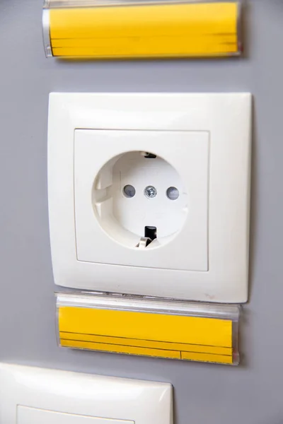 White 220 Volt Outlet Gray Wall — Stock Photo, Image