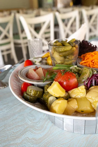 Assorted Pickles Vegetables Table Close — Stock Photo, Image
