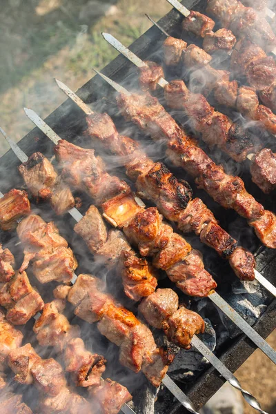 Shish Kebab Fríe Parrilla Aire Libre — Foto de Stock