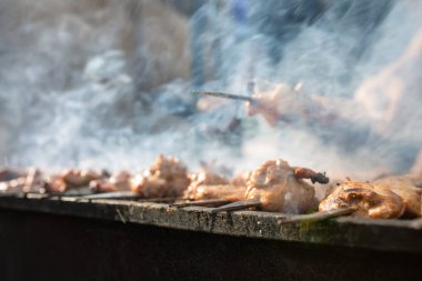 Şiş kebap ızgara açık havada kızarmış.