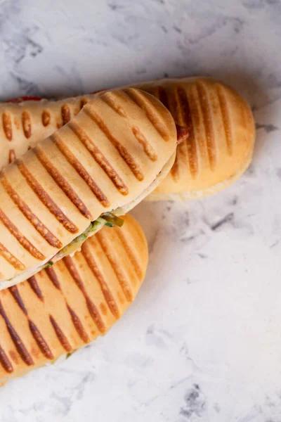 Traditional Italian Panini Filling Three Panini Top View — Stockfoto