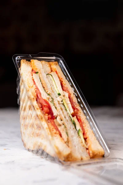 Plastik Bir Kutu Doldurulmuş Tost Sandviçi — Stok fotoğraf