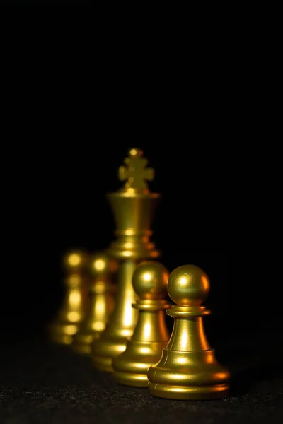 Chess Pieces Gold Black Background — 图库照片