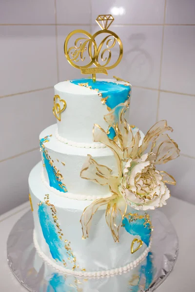 beautiful big cake with gold. festive delicious dessert.