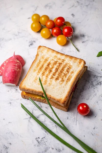Sandwich Clube Clássico Com Presunto Bacon Vista Cima — Fotografia de Stock