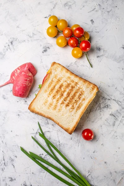 Classic club sandwich with ham and bacon View from above