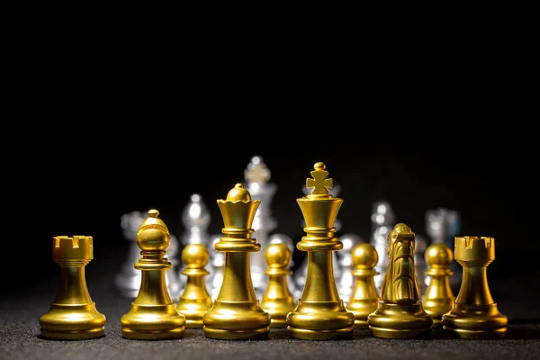 Chess Pieces Gold Black Background — Photo
