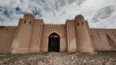 an old ancient castle in a deserted steppe in summer.
