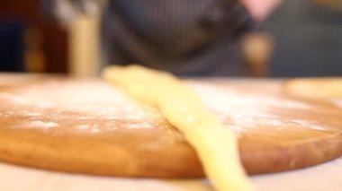 the process of making croissants by hand close-up.