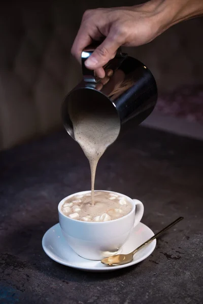Processo Fazer Café Com Marshmallows — Fotografia de Stock