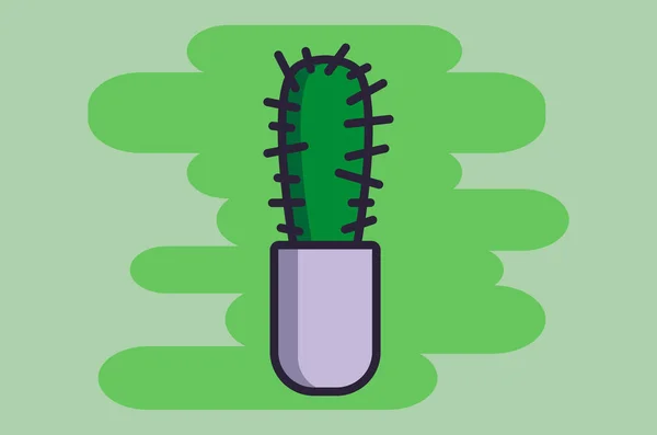 Vektor Symbol Eines Kaktus Einem Blumentopf Mit Strich Auf Grünem — Stockvektor