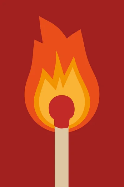 Vector Illustration Burned Match Dark Red Background — Stock Vector