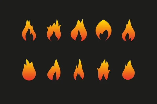 Vector icons of a fire on black background — Stock Vector