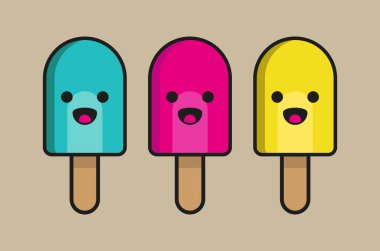 Üç buz lolipopunun sevimli bir temsili.