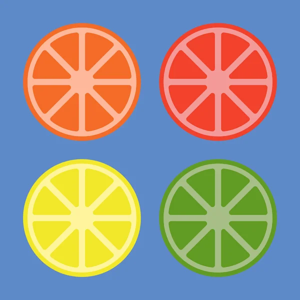 各种颜色的柑橘类水果矢量图标 — 图库矢量图片
