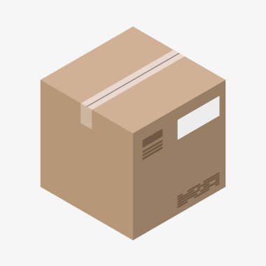 Kahverengi izometrik kutunun bant içeren vektör simgesi