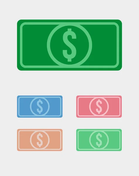 Vector icons of five american dollar banknotes — Stockvector