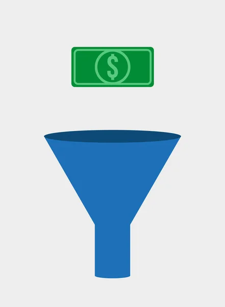 Blue funnel and green US dollar banknote — Vetor de Stock