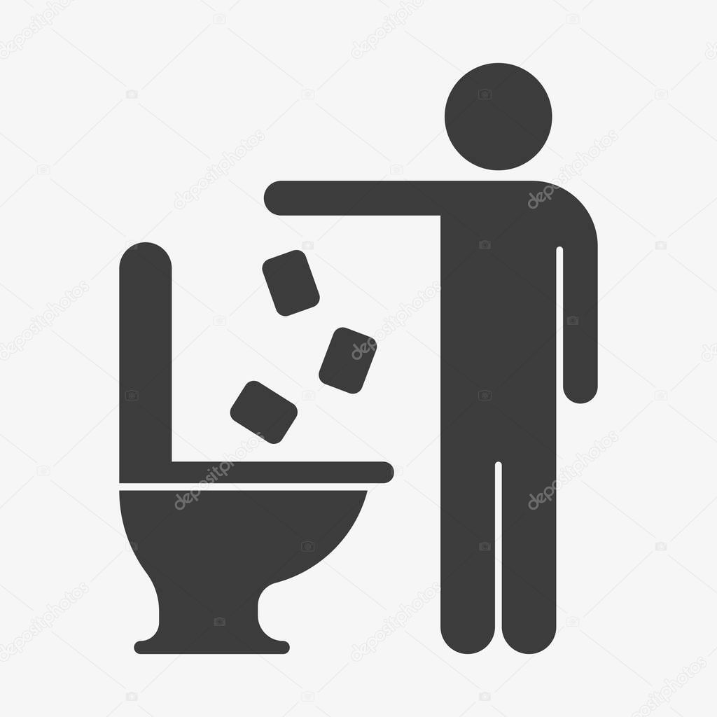 Vector icon throwing toilet paper in the toilet