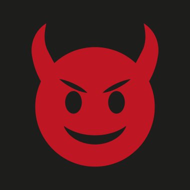Şeytan simgesi siyah arkaplanı izole etti. Cehennem emojisi