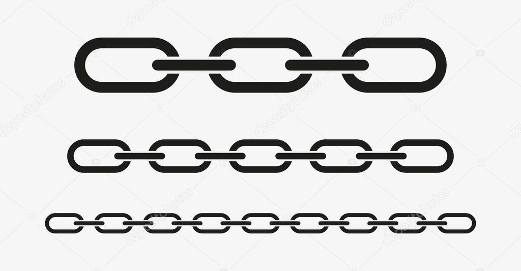 Vector metal iron chain set on white background.