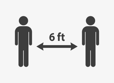 Six feet distance between two people vector sign