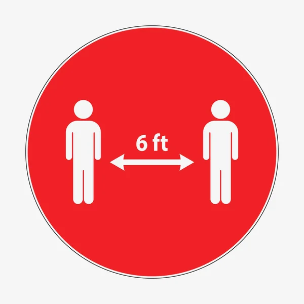 Six feet distance vector red circle sign — 스톡 벡터