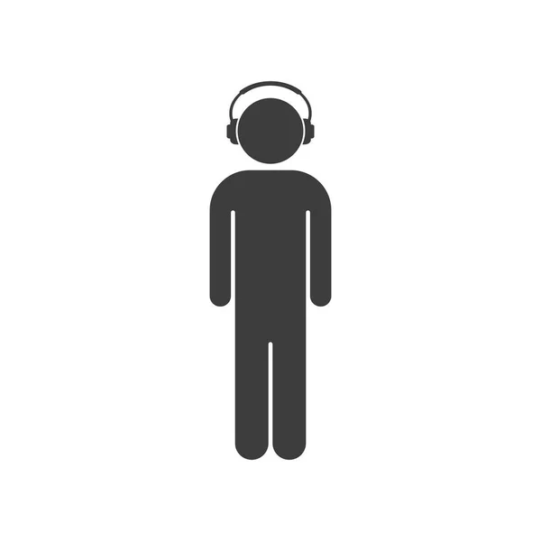 Hombre con auriculares icono. Escuchando música — Archivo Imágenes Vectoriales