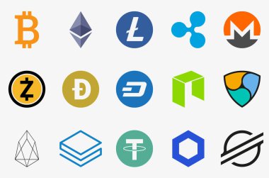 Cryptocurrency vector icon set on white background