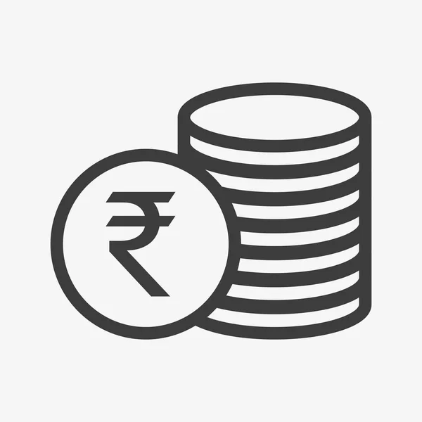 Icono de rupia. Montón de monedas. símbolo de moneda india — Vector de stock