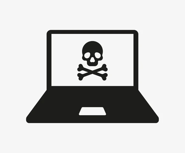 Laptop mit Virenvektorsymbol auf weißem Hintergrund — Stockvektor