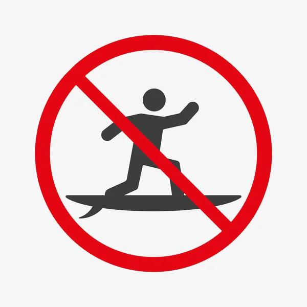 Keresztbe tett szörf ikon a piros körben. Nincs szörfözés. — Stock Vector