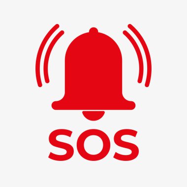 SOS çan kırmızı vektör simgesi. Alarm çanı sembolü