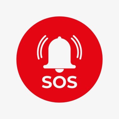 Kırmızı daire vektör simgesinde SOS çanı. Alarm zili