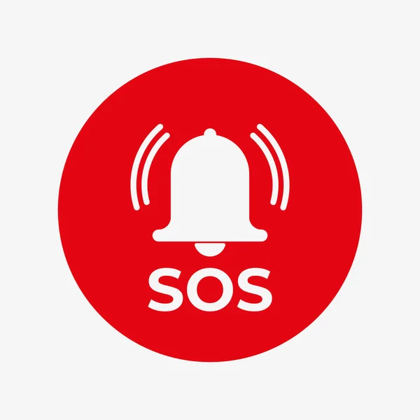 红色圆形矢量图标中的SOS铃。警钟响了 — 图库矢量图片
