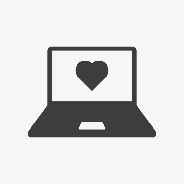 Randevu sitesi vektör simgesi. Kalp işareti olan dizüstü bilgisayar