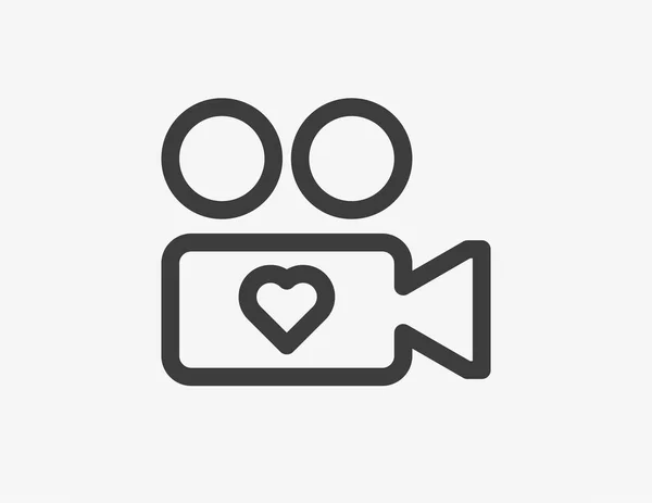 Cámara de vídeo con icono de línea de corazón. Cámara de amor — Vector de stock